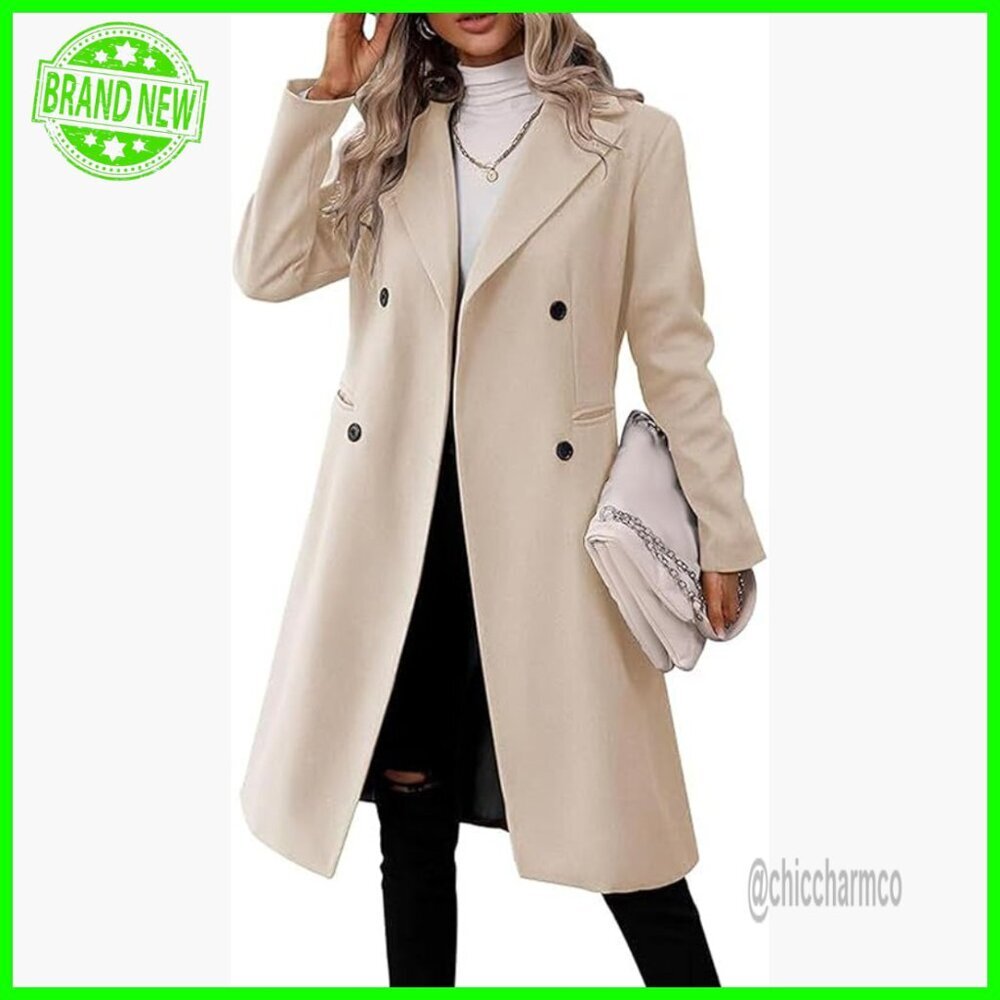 Women's Double Breasted Pea Coat Slim Fit Long Wool Blend Winter Coat